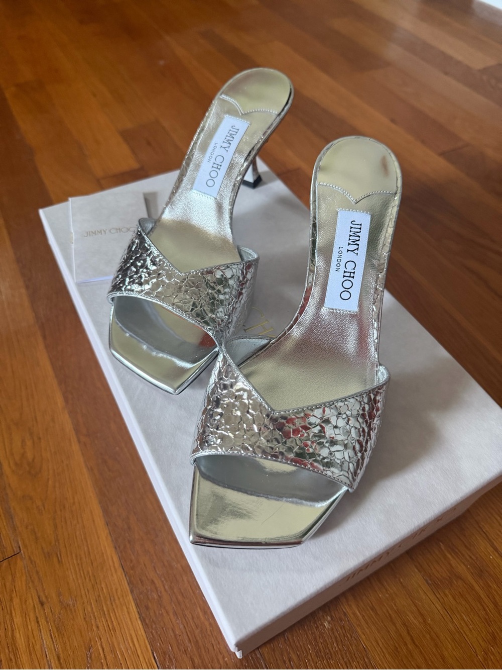 Jimmy Choo Skye Silver Metallic Heels Size 37.5 NIB